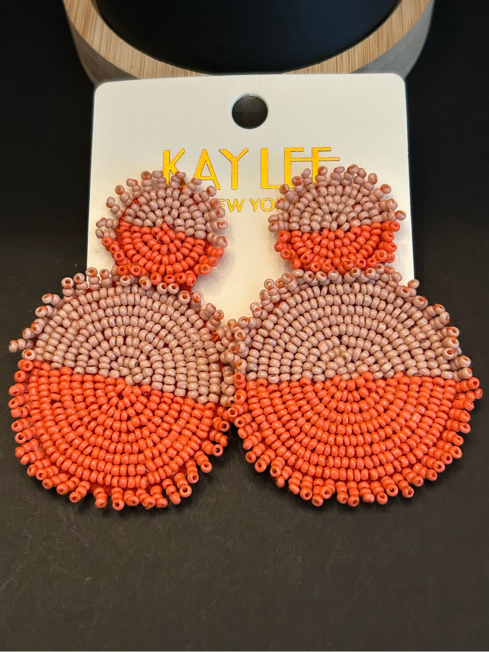 Kay Lee Coral & Blush Color Handcrafted Boho Design Beaded Double Drop Earrings